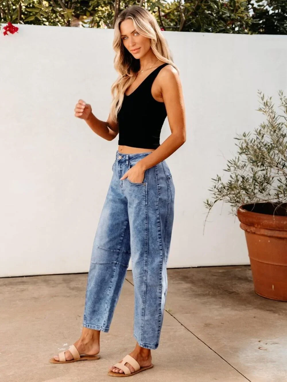 Barrel Jeans for Women Trendy High Waisted Wide Leg Baggy Cropped Relax Fit Stre - Picture 4 of 6